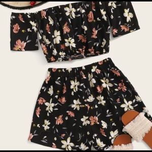 Off-shoulder floral two-piece set, NWT